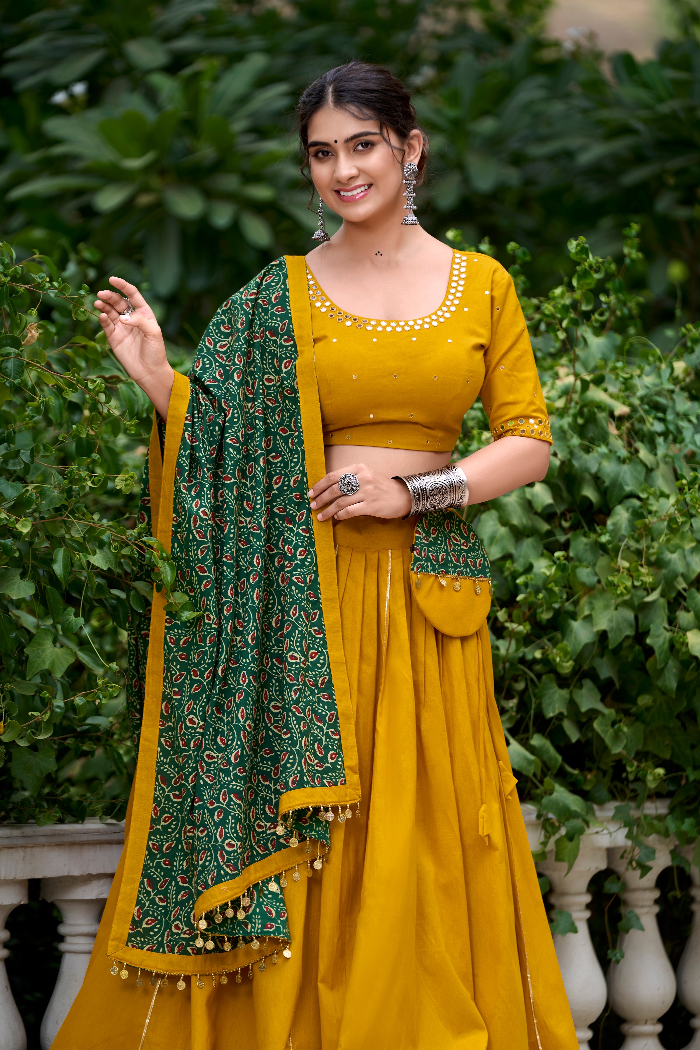 Lorenvalley Mustard Pure Cotton Plain With Gota Patti Touch Up Lehenga Choli - Distacart