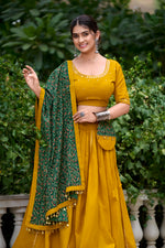 Thumbnail for Lorenvalley Mustard Pure Cotton Plain With Gota Patti Touch Up Lehenga Choli - Distacart
