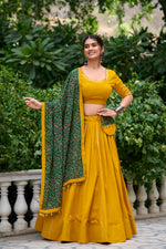 Thumbnail for Lorenvalley Mustard Pure Cotton Plain With Gota Patti Touch Up Lehenga Choli - Distacart