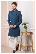 Thumbnail for Raivat Ethnic Jacquard Silk Thread Work Indo Western In Blue Colour - Distacart