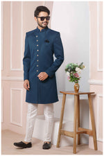 Thumbnail for Raivat Ethnic Jacquard Silk Thread Work Indo Western In Blue Colour - Distacart