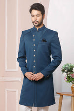 Thumbnail for Raivat Ethnic Jacquard Silk Thread Work Indo Western In Blue Colour - Distacart