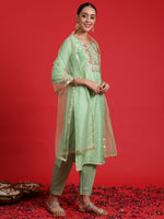 Thumbnail for Indo Era Green Embroidered Straight Kurta Trousers With Dupatta Set - Distacart