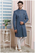 Thumbnail for Raivat Ethnic Jacquard Silk Thread Work Indo Western In Grey Colour - Distacart