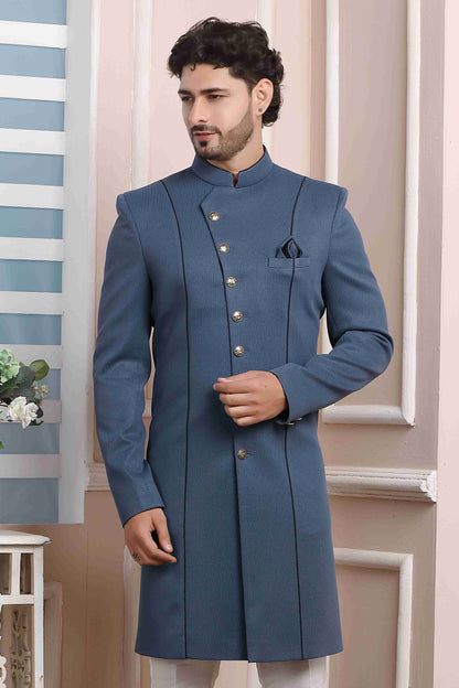 Raivat Ethnic Jacquard Silk Thread Work Indo Western In Grey Colour - Distacart