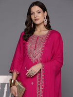 Thumbnail for Indo Era Pink Embroidered Straight Kurta Trousers With Dupatta Set - Distacart