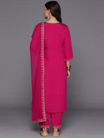 Thumbnail for Indo Era Pink Embroidered Straight Kurta Trousers With Dupatta Set - Distacart