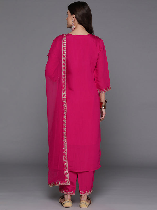 Indo Era Pink Embroidered Straight Kurta Trousers With Dupatta Set - Distacart