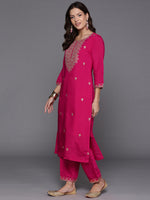 Thumbnail for Indo Era Pink Embroidered Straight Kurta Trousers With Dupatta Set - Distacart