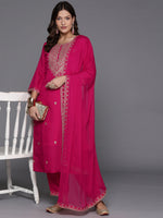 Thumbnail for Indo Era Pink Embroidered Straight Kurta Trousers With Dupatta Set - Distacart