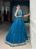 Thumbnail for Lorenvalley Fashion Firozi Chiffon Bandhej Print with Sequins and Gotta Patti Lace Touch Up Lehenga Choli
