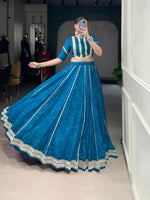 Thumbnail for Lorenvalley Fashion Firozi Chiffon Bandhej Print with Sequins and Gotta Patti Lace Touch Up Lehenga Choli