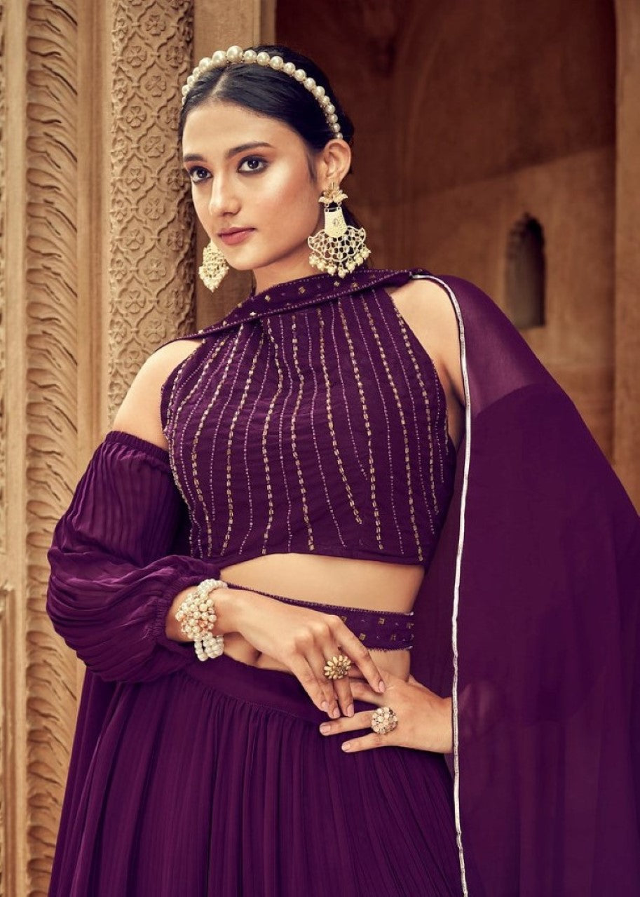 Anaita Purple Georgette Lehenga Choli With Hand Work - Distacart