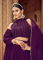 Thumbnail for Anaita Purple Georgette Lehenga Choli With Hand Work - Distacart