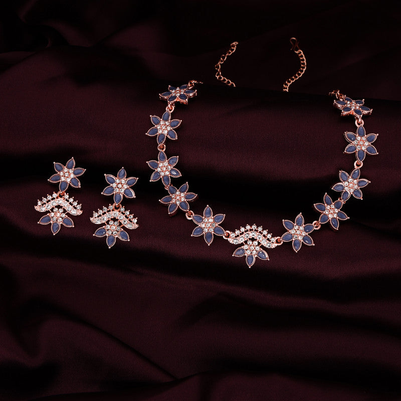 Tehzeeb Creations Blue Colour Star Design Stone Studded Necklace With Earrings - Distacart