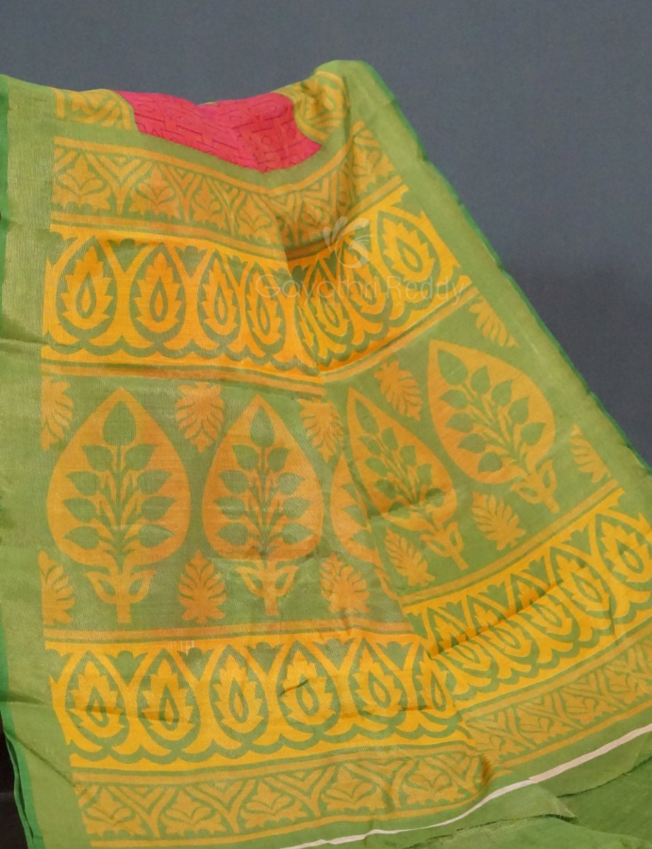 Baby Pink Colour With Leaf Green Blouse Cotton Brasso Saree By Gayathri Reddy Designer Studio - Distacart