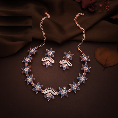 Tehzeeb Creations Blue Colour Star Design Stone Studded Necklace With Earrings - Distacart