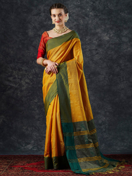 NOZ2TOZ Women's Aura Silk Yellow Woven Design Designer Saree With Blouse Piece - Distacart