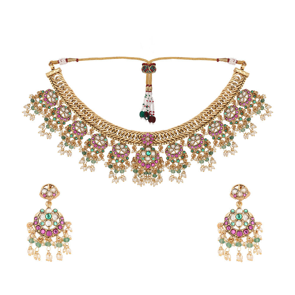 Nuyug 18K Gold Plated Estele Gold Tone Beaded Necklace Set