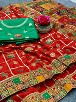 Thumbnail for Lorenvalley Fashion Premium Red Dola Silk Embroidery and Diamond work with Jacquard Lace Border Saree - Distacart