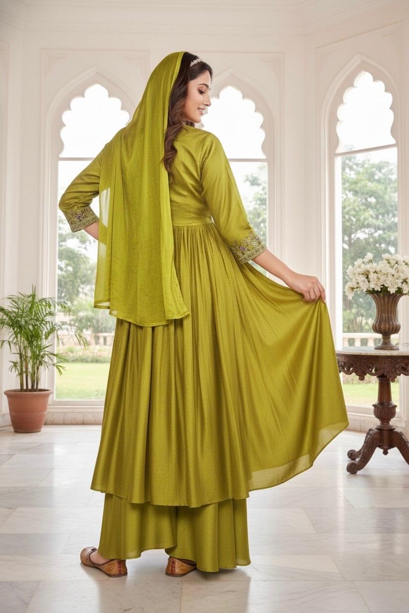Anaita Yellow Anarkali Readymade Suit with Embroidery Work - Dista