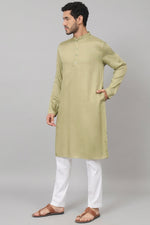 Thumbnail for Giza Cotton Olive Green Plain Kurta by Hilo Design