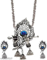 Thumbnail for Tehzeeb Creations Women's Silver Colour Oxidised Necklace And Earring Bansuri Design - Distacart