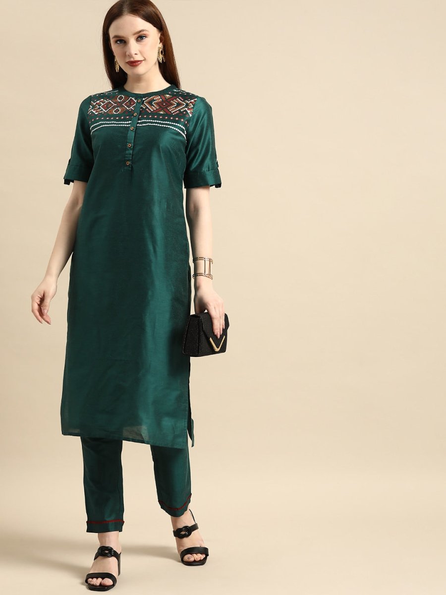 All About You Women Green Kurta with Trousers - Distacart