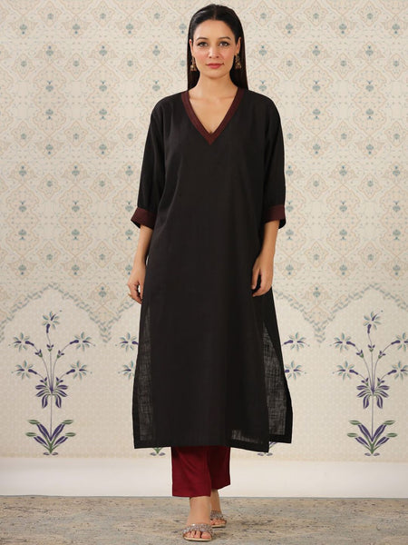 Ode by House of Pataudi V Neck Thread Work Kurta - Distacart