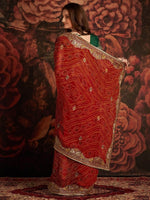 Thumbnail for Anouk Red & White Printed & Embellished Georgette Bandhani Saree - Distacart