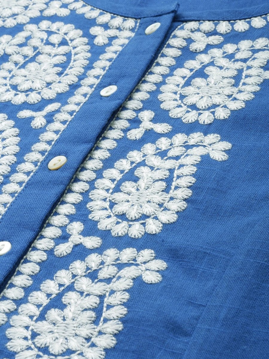 Anouk Women Chikankari Pure Cotton A-Line Kurta with Palazzos - Distacart