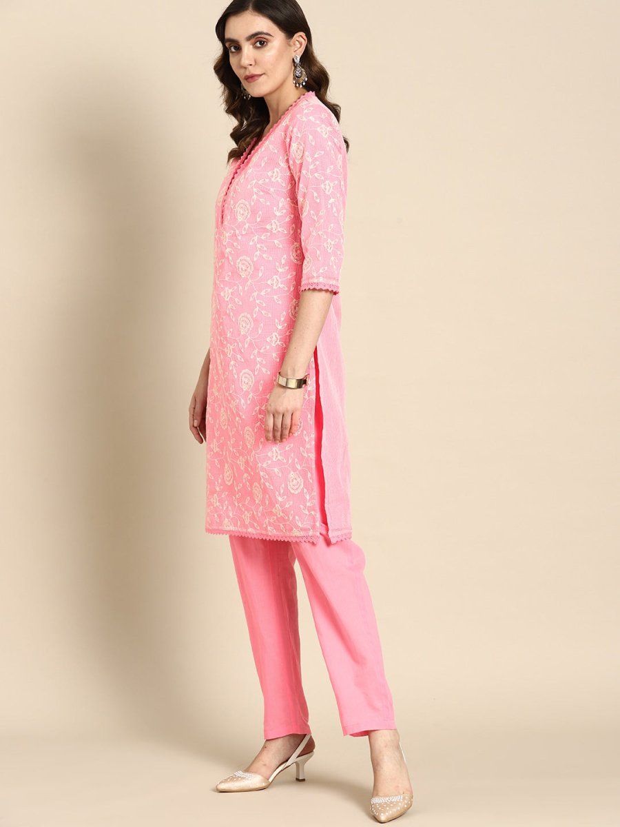 All About You Women Floral Embroidered Regular Kurta with Trousers & Dupatta - Distacart