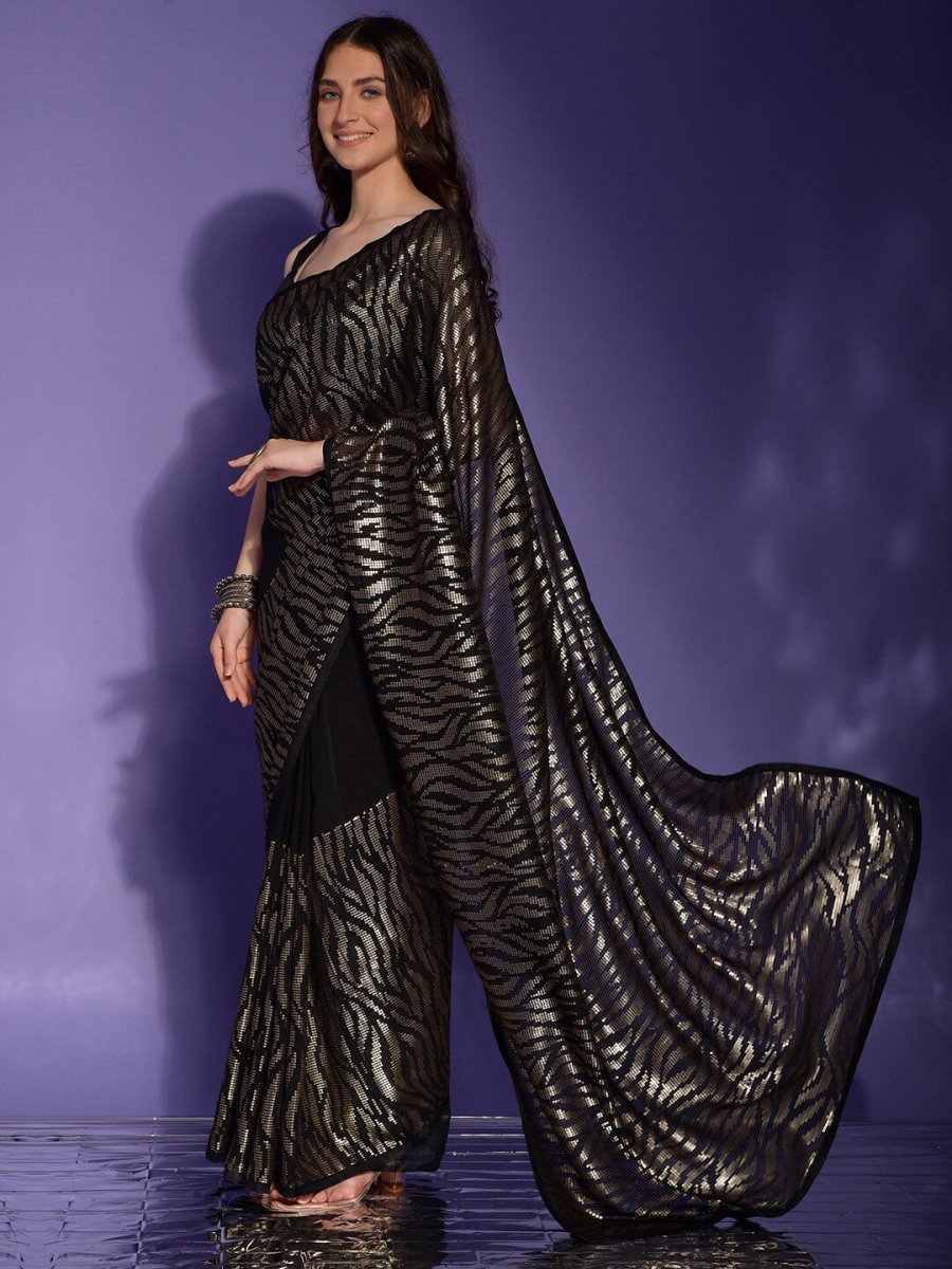 Anouk Black Embellished Sequinned Pure Georgette Saree - Distacart