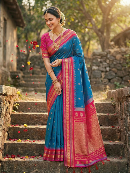 Shree Shyam Fashion Blue Soft Silk Saree - Distacart