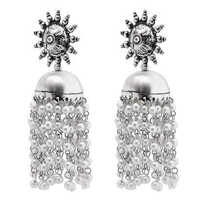 Tehzeeb Creations Women's Silver Colour Oxidised Earrings With White Pearl - Distacart