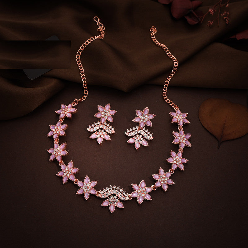 Tehzeeb Creations Lavender Colour Star Design Stone Studded Necklace With Earrings - Distacart
