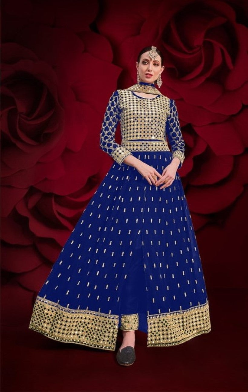 Anaita Navy Silk Anarkali Suit With Embroidery & Stone Work - Distacart