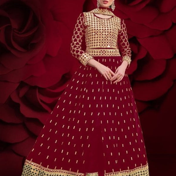 Anaita Red Silk Anarkali Suit With Embroidery & Stone Work - Distacart