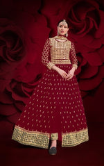 Thumbnail for Anaita Red Silk Anarkali Suit With Embroidery & Stone Work - Distacart