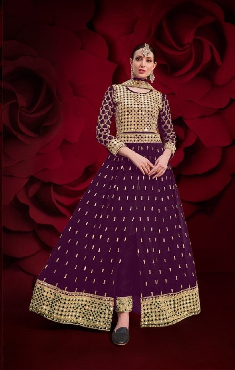 Anaita Purple Silk Anarkali Suit With Embroidery & Stone Work - Distacart