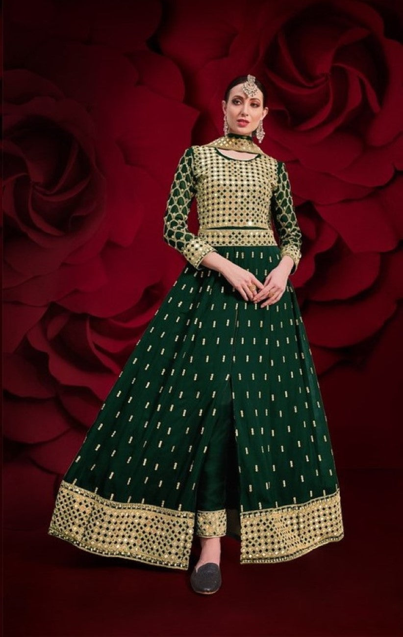 Anaita D Green Silk Anarkali Suit With Embroidery & Stone Work - Distacart