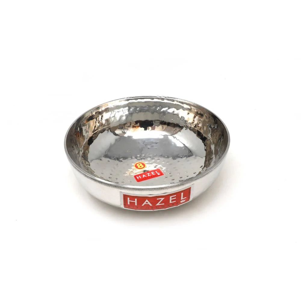 HAZEL Stainless Steel Kadai Without Handle | Hammered Tasra Kadhai, 700 ML - Dista