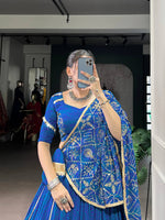 Thumbnail for Lorenvalley Fashion Blue Georgette Bandhej Print and Embossed Design Lace with Gota Patti Touch Up Lehenga Choli with Dupatta