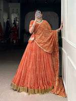 Thumbnail for Lorenvalley Fashion Orange Georgette Bandhej Print and Embossed Design Lace with Gota Patti Touch Up Lehenga Choli with Dupatta