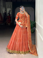 Thumbnail for Lorenvalley Fashion Orange Georgette Bandhej Print and Embossed Design Lace with Gota Patti Touch Up Lehenga Choli with Dupatta