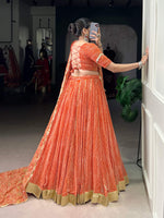 Thumbnail for Lorenvalley Fashion Orange Georgette Bandhej Print and Embossed Design Lace with Gota Patti Touch Up Lehenga Choli with Dupatta