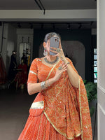 Thumbnail for Lorenvalley Fashion Orange Georgette Bandhej Print and Embossed Design Lace with Gota Patti Touch Up Lehenga Choli with Dupatta