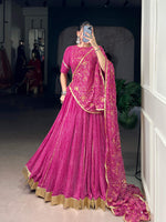 Thumbnail for Lorenvalley Fashion Pink Georgette Bandhej Print and Embossed Design Lace with Gota Patti Touch Up Lehenga Choli with Dupatta
