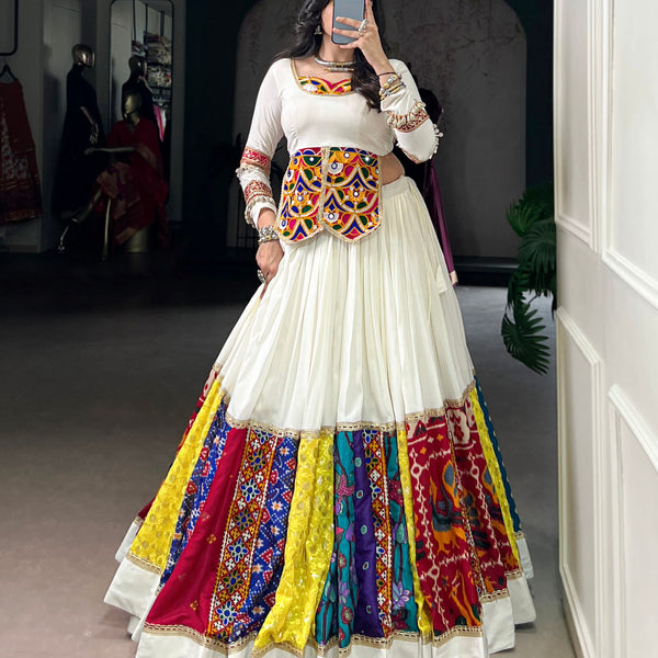 Lorenvalley Fashion White Pure Rayon Multi Colour Patch With Lace Touch Up Lehenga Choli - Distacart