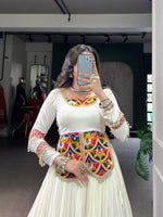 Thumbnail for Lorenvalley Fashion White Pure Rayon Multi Colour Patch With Lace Touch Up Lehenga Choli